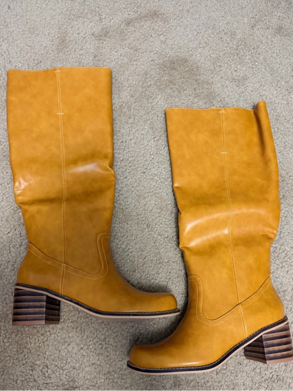 NWOB-Knee High Boots Chunky Block Heel Long Boots Square Toe Low Heel Boots - Picture 6 of 10